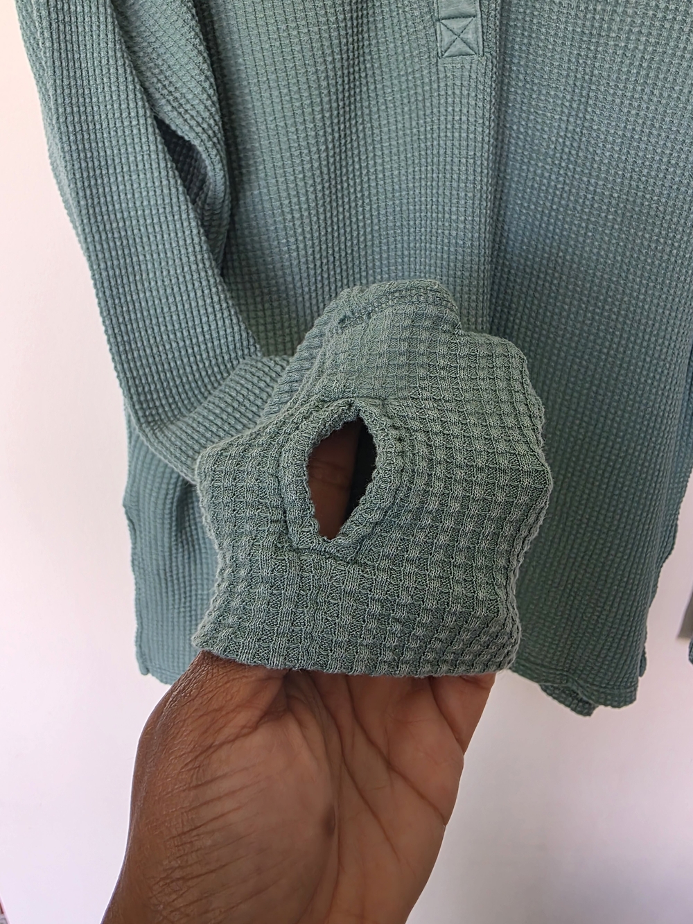 aerie Long Sleeve Waffle Henley Top in Sage Green - Picture 7 of 9